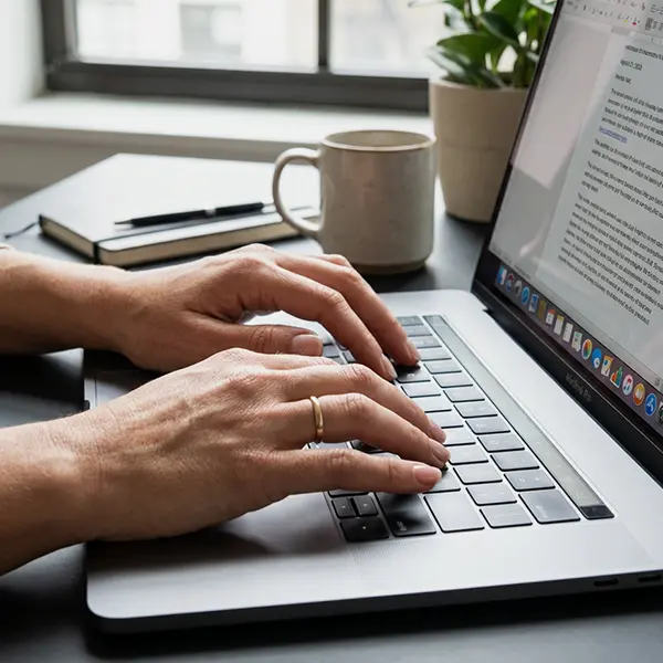 Rédaction sur un laptop