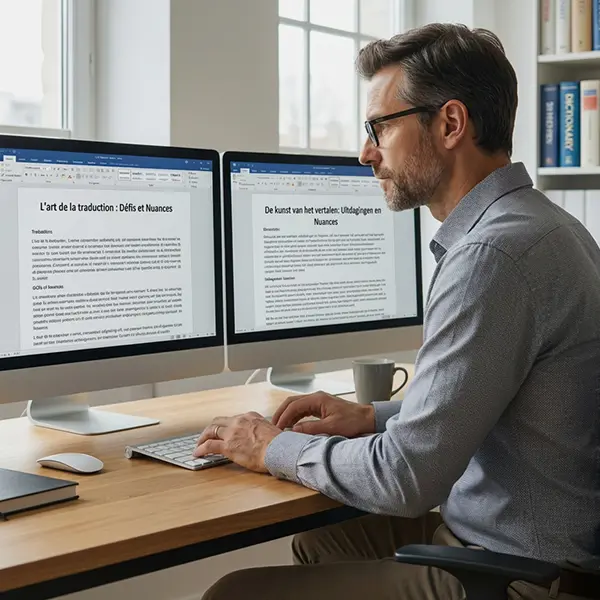 2 écrans avec des textes en traduction